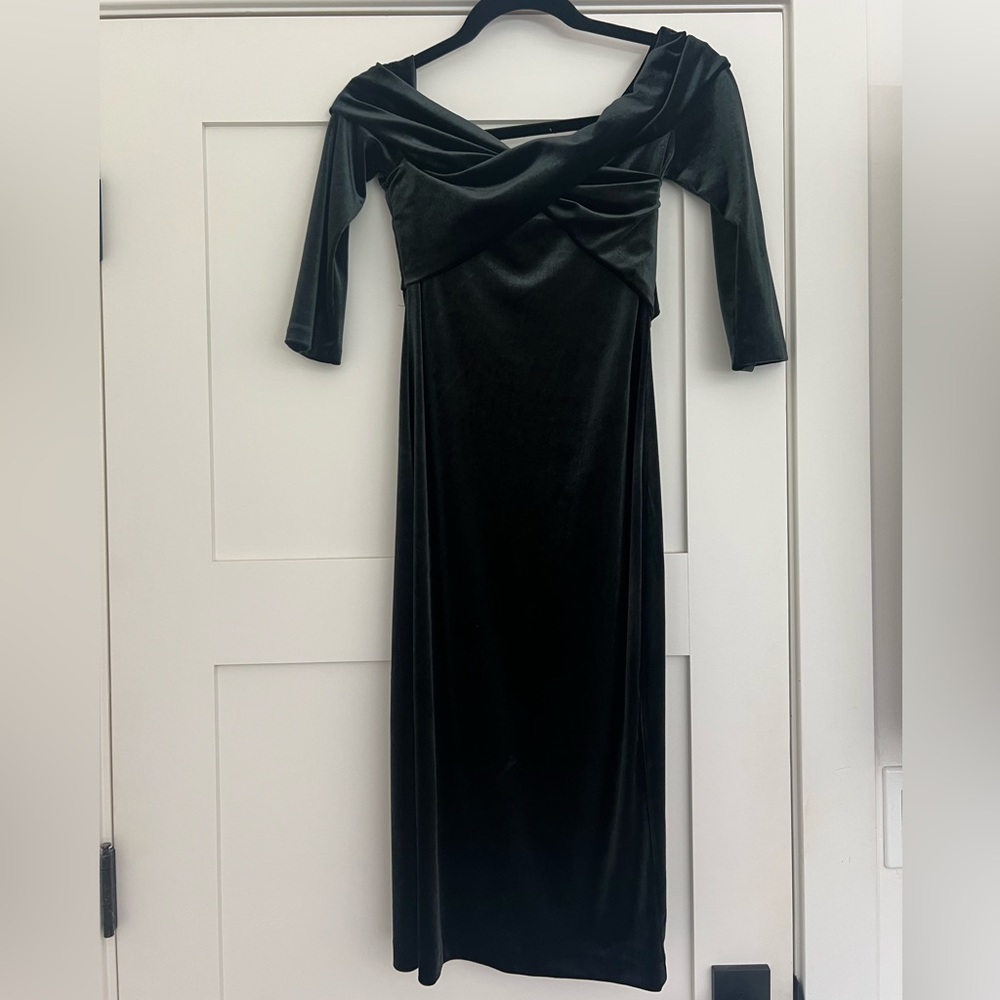 Zara Dark Green Off-Shoulder Dress